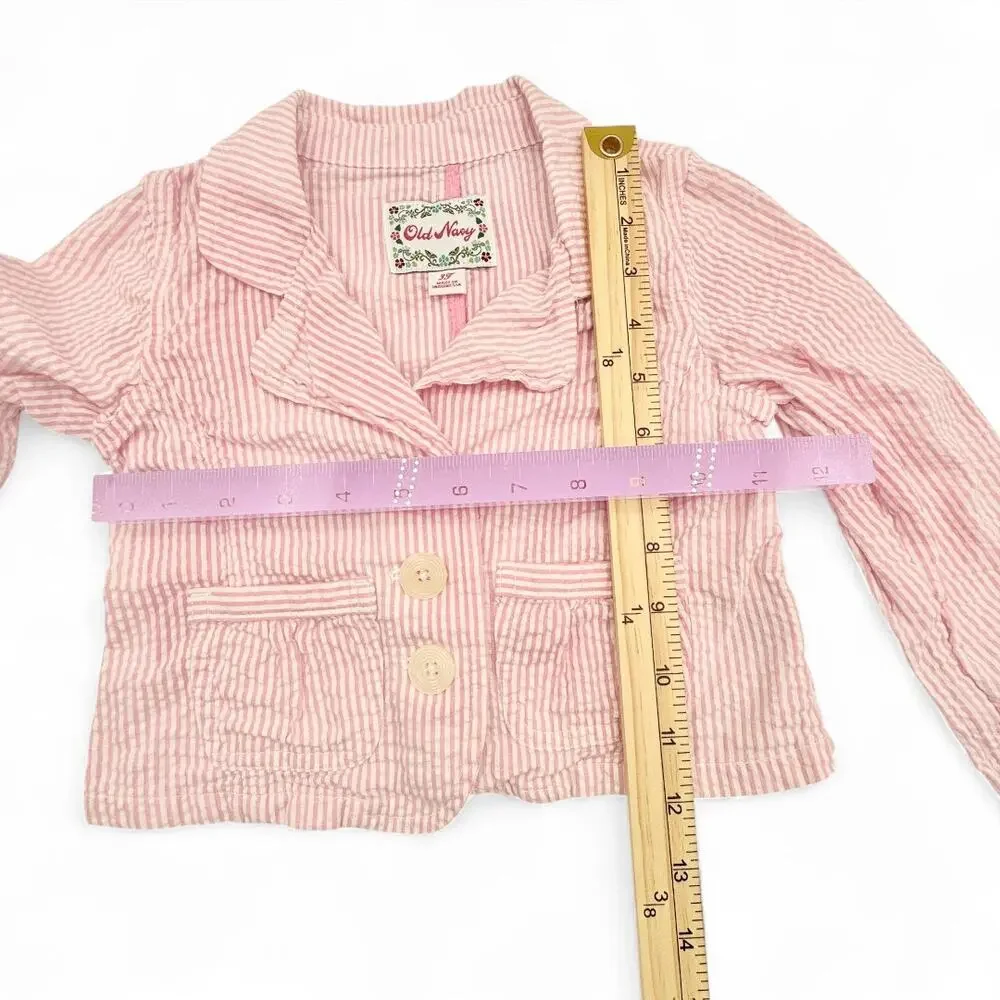 Vintage Old Navy Toddler Seersucker Blazer Stripe Preppy Y2K Pink 3T CountryClub